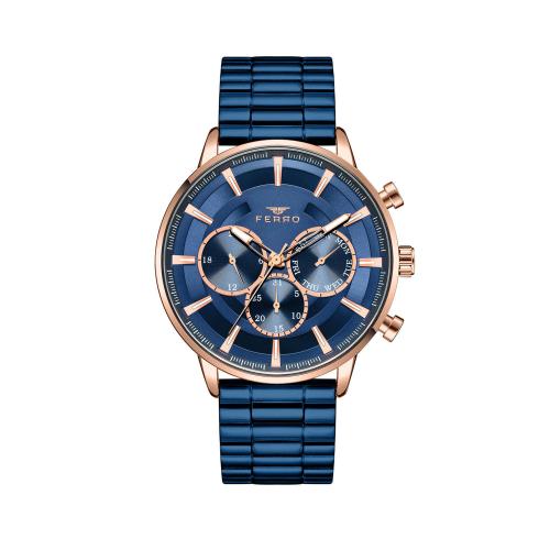 Ferro Multifunction Navy Blue Round Dial Men's Watch - FM1973A-T