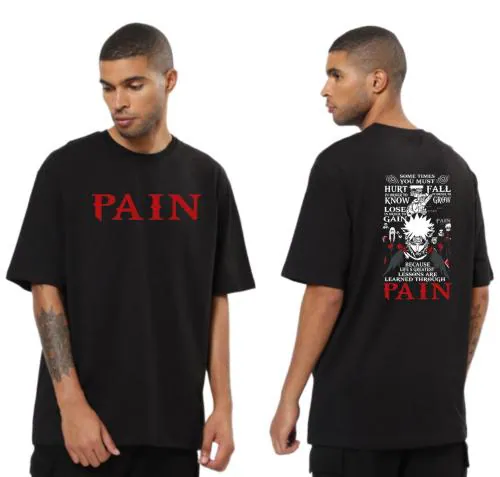 Anime t Shirt for Men Oversized fit Naruto t Shirts Round Neck Akatsuki Pain Tshirt Black Half Sleeves Pure Cotton