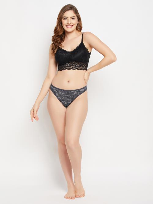 Clovia Grey Camouflage Print Cotton Single Thong Panty