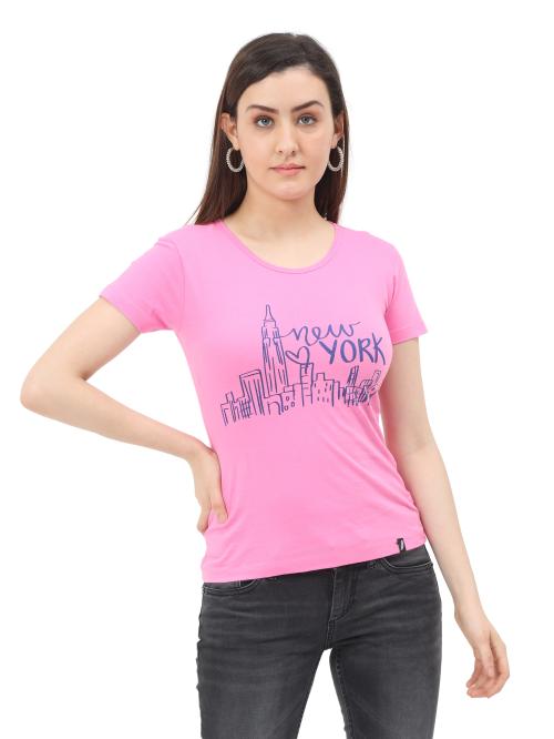 FEDAMSEL Women's Printed Cotton T-Shirt | Round Neck, Half Sleeve | Regular Fit, Ultra Soft | Trendy & Stylish | Smart Look | Size XL, Pinkish Colour