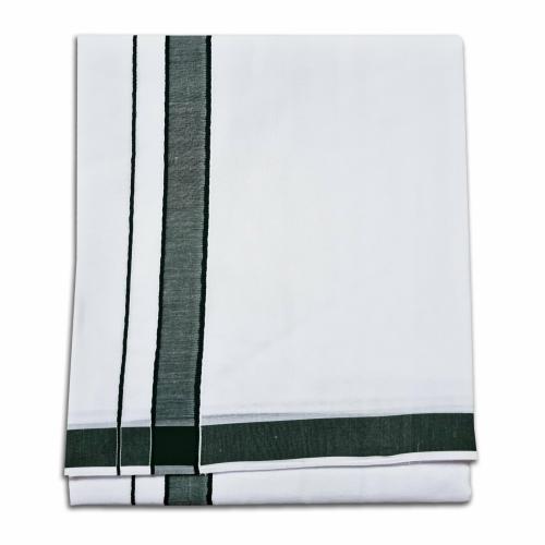 Vimayam Snow White Cotton Dhoti Towel 1 Inch Gundanji 4 Meter Dhoti+ 2.25 Meter Towel[ 9X5] B Green