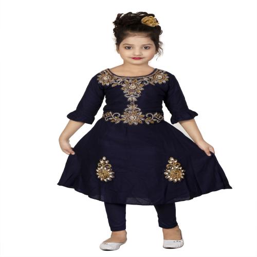 Burbn girls navy stylish kurta leggings set
