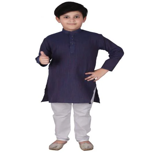 Pro-Ethic Style Developer Self Deisgn Royal Blue Cotton Kurta Pyjama Set for Kids