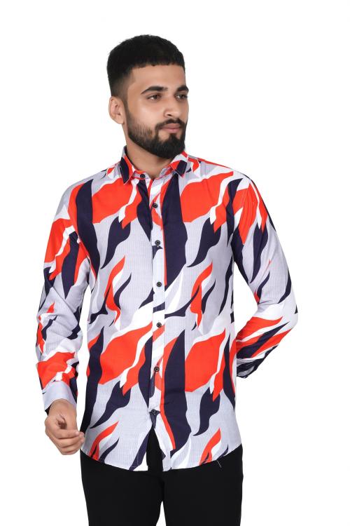 Ayush Creation Men Orange Self Design Cotton Blend Regular Fit Collar Casual Shirt (M)