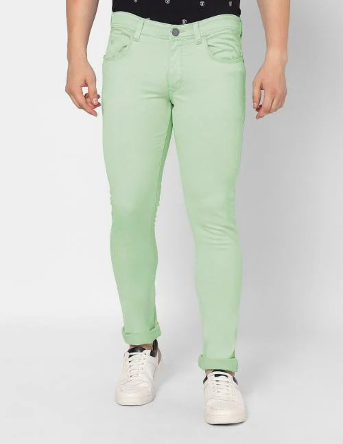 TCI Men Light Green Solid Denim Jeans (Size 34)