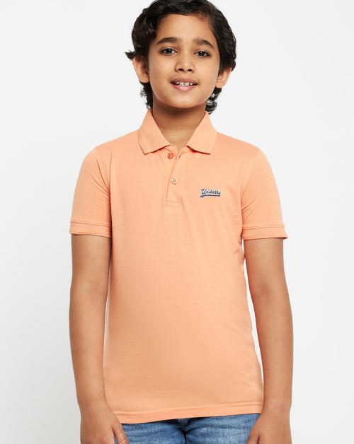 UNIBERRY Kid's Cotton Blend Half Sleeves Solid Polo T-shirt