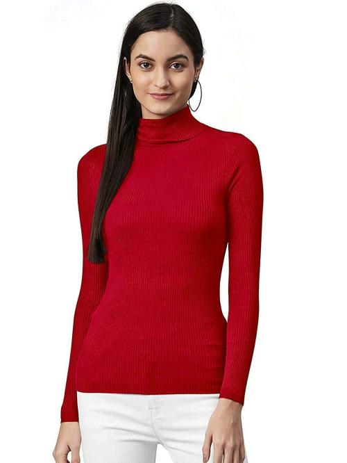 CUBIHEXA Women Red Woollen Winter Sweaters Extra Large