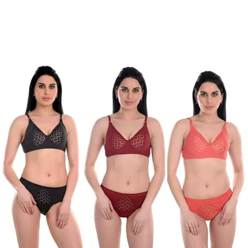 love beauty Cotton Bra Panty Set for Females|Lingerie Set|Bra Panty Set for Women with Sexy|Bra Panty Set for Women| Black Bra Panties | Set of 3 | Bridal Honeymoon Wedding Bra Panty Set |Ladies Girl