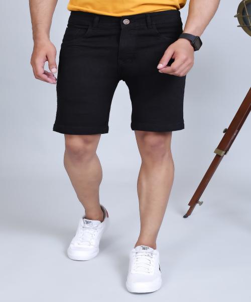 PODGE Solid Men Denim Black Denim Shorts