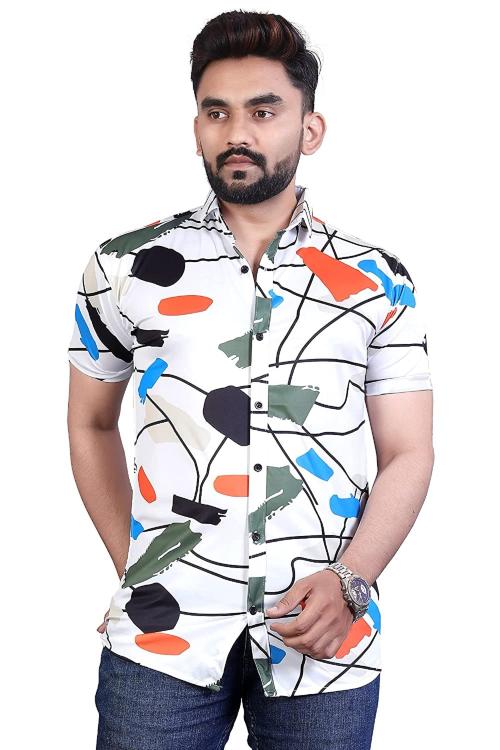 MOJILO Men's Lycra Digital Printed Stitched Half Sleeve Shirt