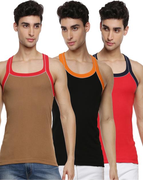 RAMRAJ Men Assorted Gym Vest Color RN Pack of 3