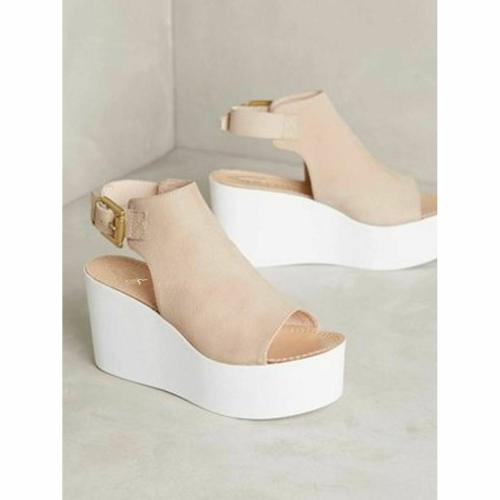 Shoetopia Stylish Peep Toe Cream Platform Heels For Women & Girls