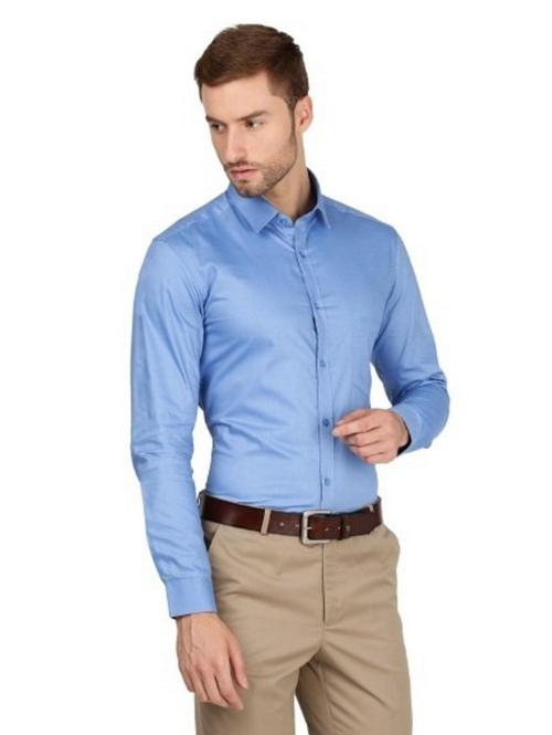 Otto Aqua Blue Plain Shirt Relax Fit Luster_8 Size 42