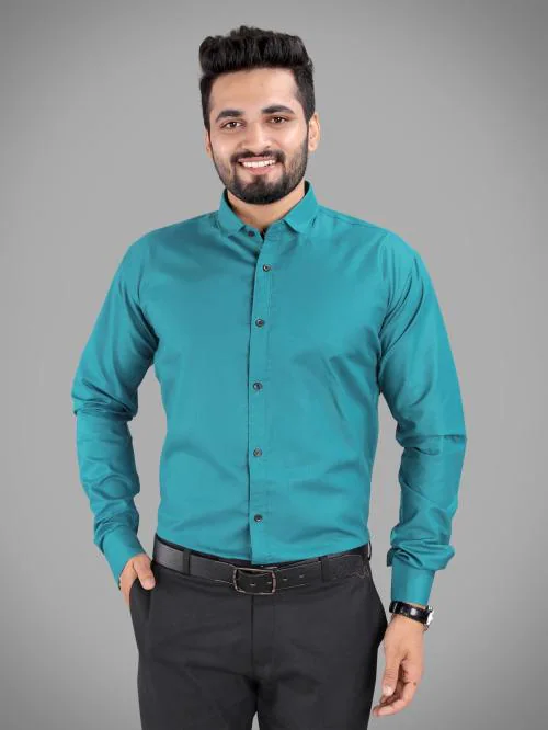 GETCHI Men's Plain Shiny Solid Full Sleeves Regular Fit Formal Shirts