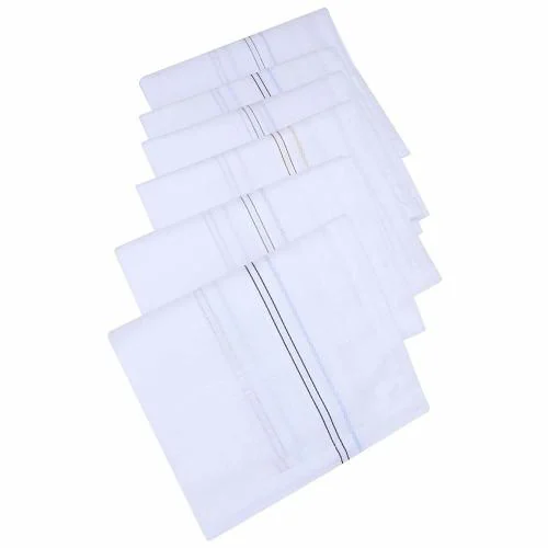 100% Cotton Premium Collection Handkerchiefs Hanky For Men - Pack of 6 - White Striped