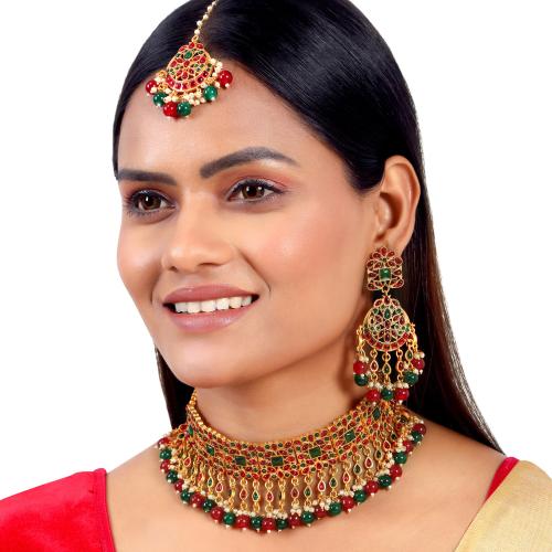 Buy Spargz Traditional Brass Gold Plated Synthetic Stone & Bead Collar