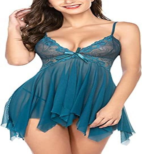 Drift Outfit Babydoll Lingerie Set for Woman Thongs Above Knee Baby Doll Night Dress | Semi Transparent Free Size SN018