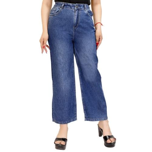 Girl's Bell Bottom Loose Fit Stretchable Denim Jeans Dark Blue