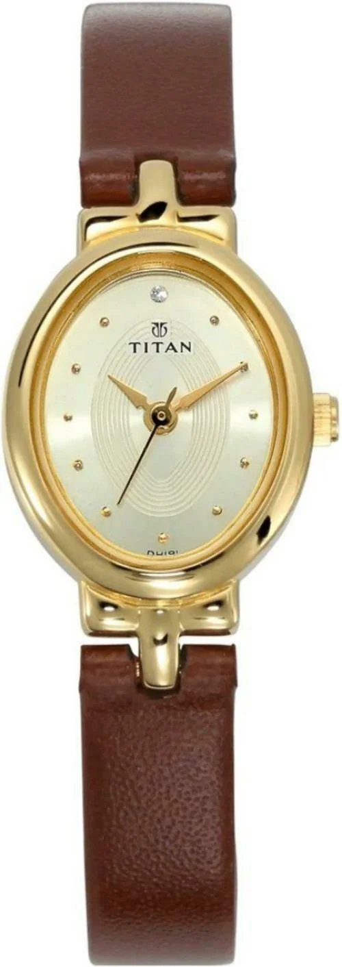 Titan Free Size Gold Dial Brown Strap Analog Watch For Women - (2594YL01)