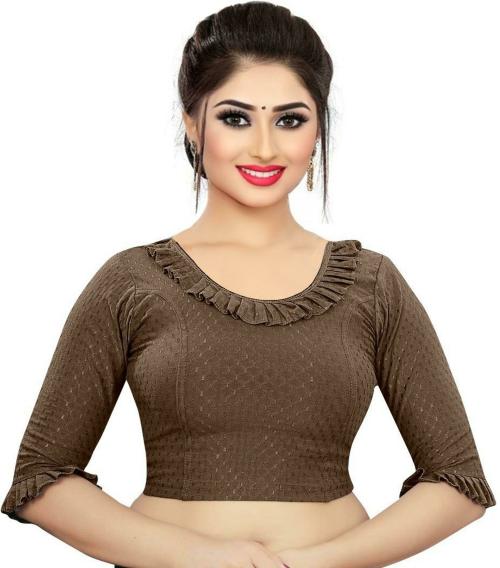PU Fashion Women Brown Solid Cotton Lycra Blend Blouse