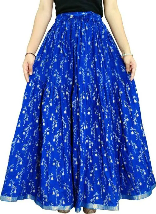 Kastoori Collection Women Cotton Blend Blue Floral Print A-Line Skirt