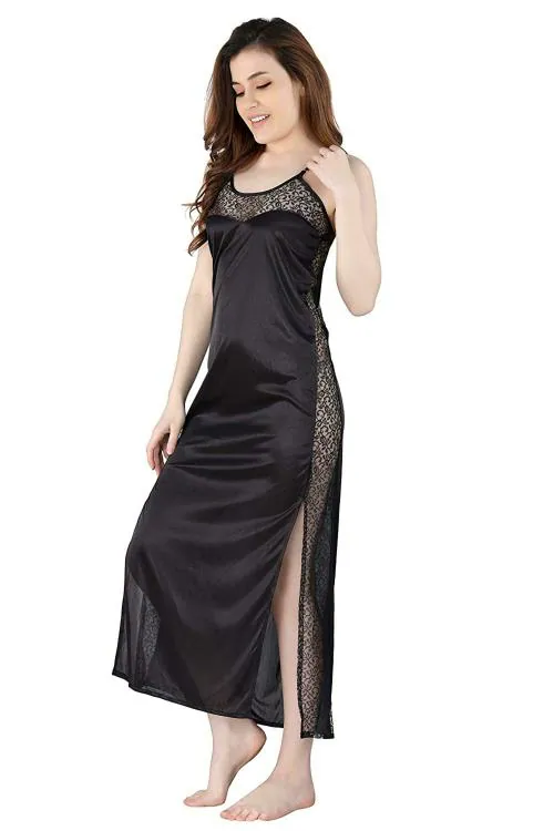 Romaisa Women Black Solid Satin Single Nightgown