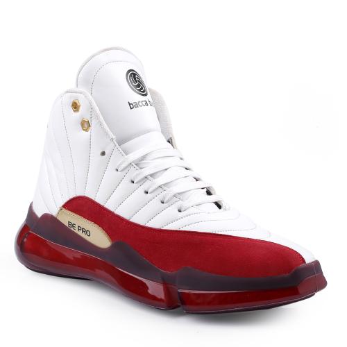 Bacca Bucci Men's Comfy Hi-Top Casual Chunky Streetwear Fashion Sneakers| White Red Ankle Shoe Quilted Designed| White