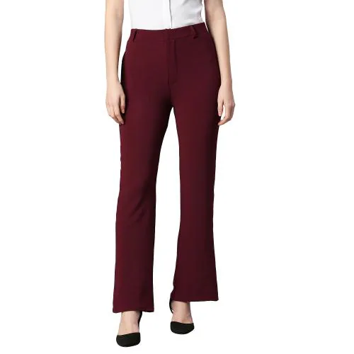 Smarty Pants women's cotton lycra bell bottom wine color formal trouser