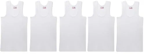 Rupa Jon White Solid Cotton Pack of 5 Vest (Size 60 CM)