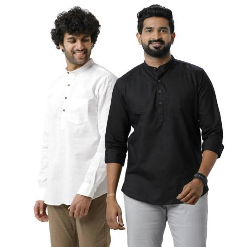 UATHAYAM Cotton Short Culture Kurta Black & White Combo for Men - 40
