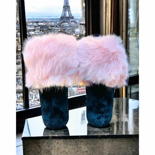 FOOTLOOK Snuggle in Style: Plush Warm Fur Flip-Flops for Cozy Comfort (OPENTOE-PINKBLACKFUR-FLIPFLOP-8)
