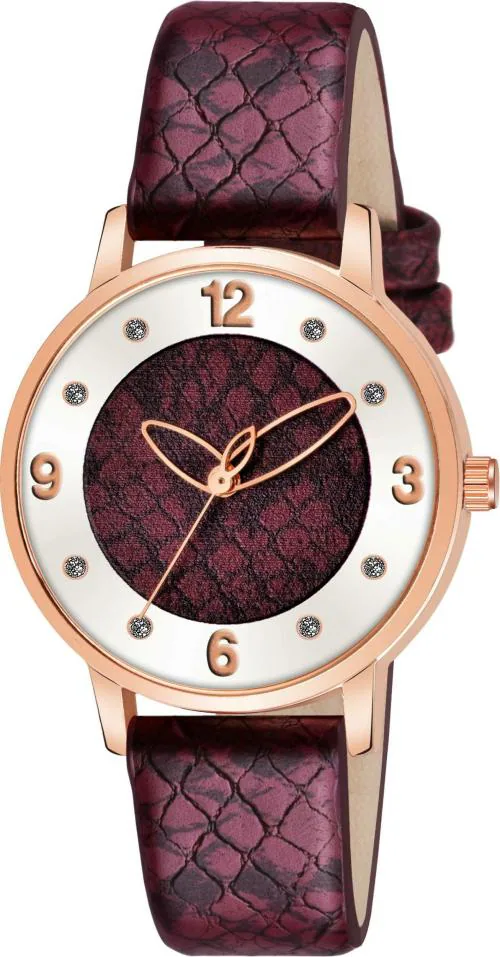 CLOUDWOOD Analog Watch Wrist Maroon Dial with Maroon Watch Strap for Womens And Girls