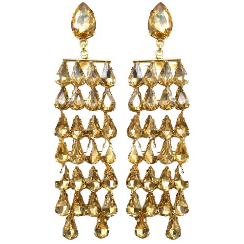 Indian Petals Artificial RhineStone Studded Long Jhalar Style Fashion Dangler Earrings for Girls, Gold