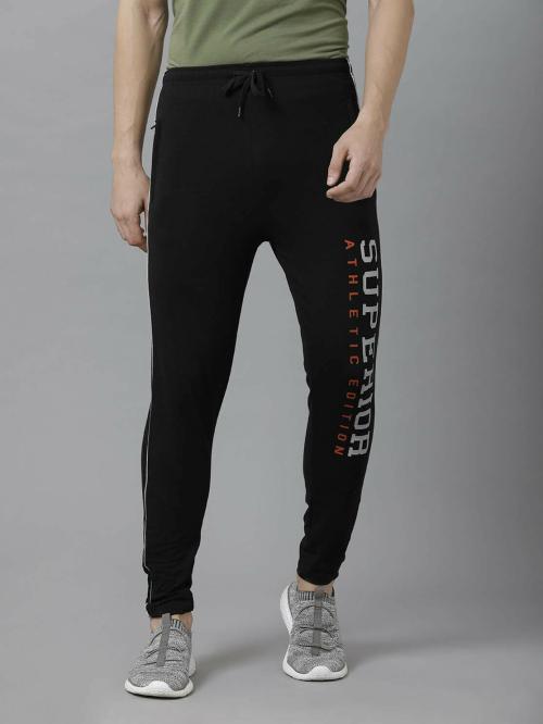 MADSTO Men Black Printed Cotton Blend Track Pants SIZE-XXL