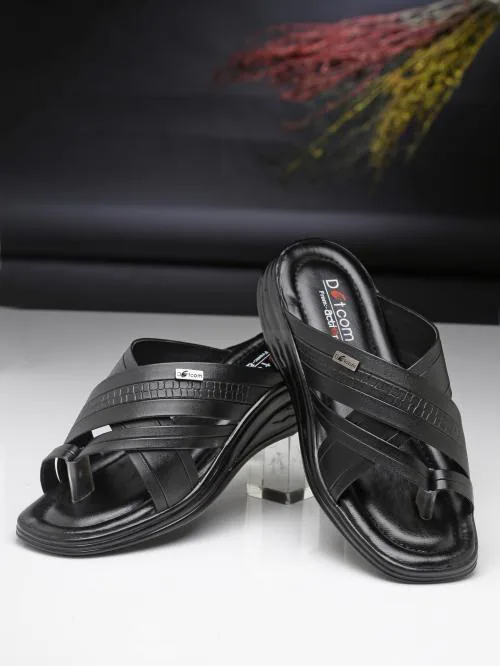 Action Men's SA-3307 Black Synthetic Leather Slip-On Casual Sandal