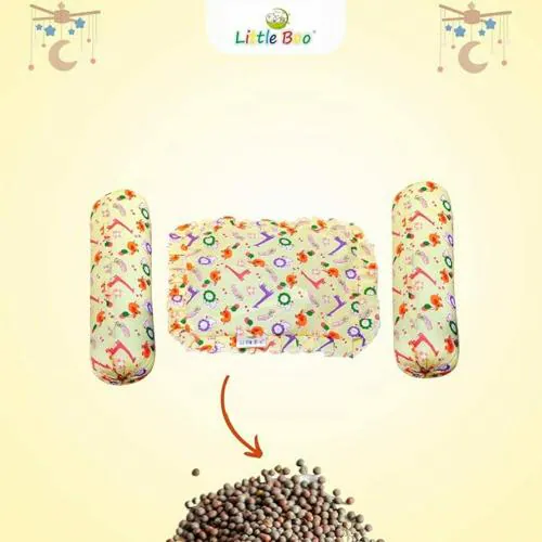 Little Boo Baby Full Rai Pillow Mustard Seeds -Round Head Shaping with 2 Bolster Baby Pillows,Neck Support for Infant, Babies (0-24months)