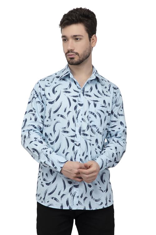 YHA Mens Baby Blue Printed Shirt