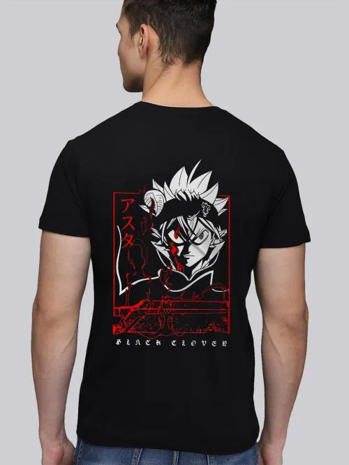 BLISSINK Black Clover Anime Front And Back Printed Black Cotton Tshirt for Men