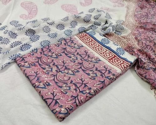 99 Shades Women Pink Printed Cotton Blend Unstitched Salwar Suit Material