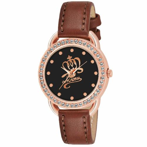 KIROH Analogue Princess Designer Dial Leather Strap Watch for girls and women(Brown)