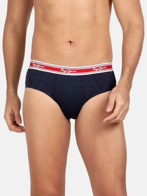 PEPE JEANS LONDON Men's True Blue Solid Cotton Pack of 3 Briefs