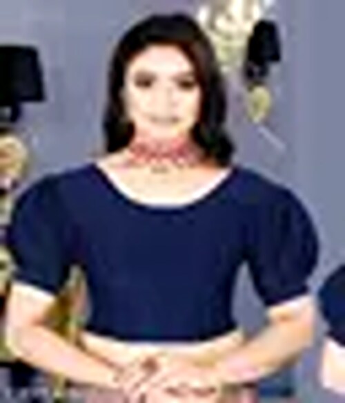 FOOTPAID Stretchable Elbow Sleeve Readymade Blouse for Women-18-Size-38-Colour-Blue