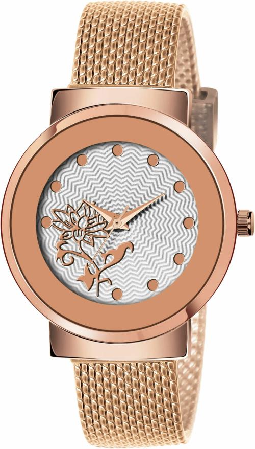TRUE COLORS Analog White Dial Rose Gold Strap Watch For Women