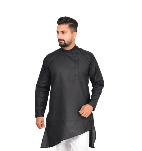 SLKS Men's Black Solid Cotton Blend Straight Kurta Pyjama Sets