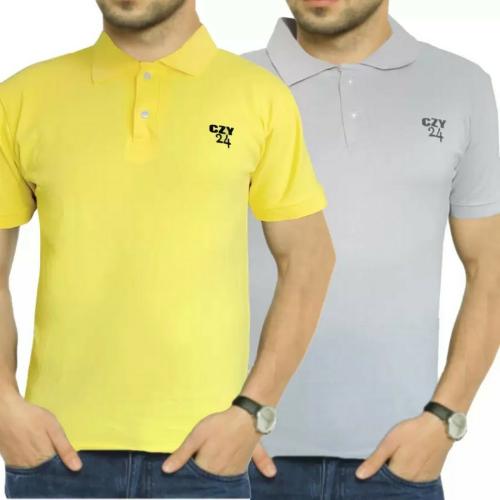 COOLZY Pack of 3 Men Solid Polo Neck Grey, Yellow T-Shirt