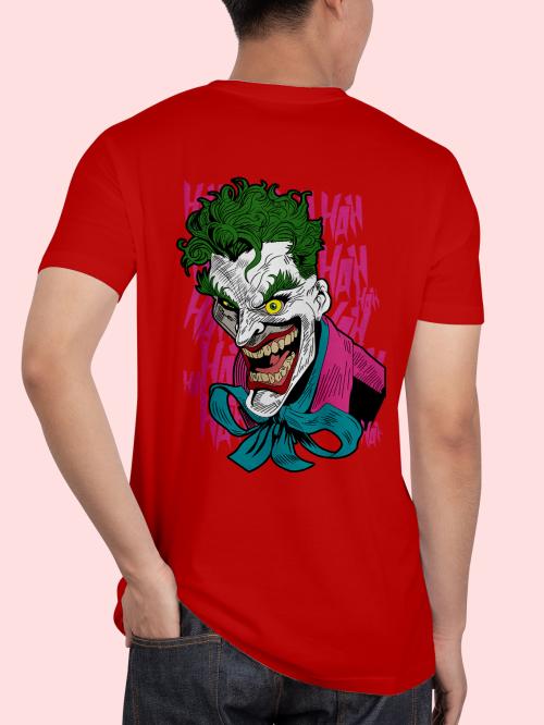 BLISSINK Joker Front And Back Printed Red Cotton Tshirt for Men