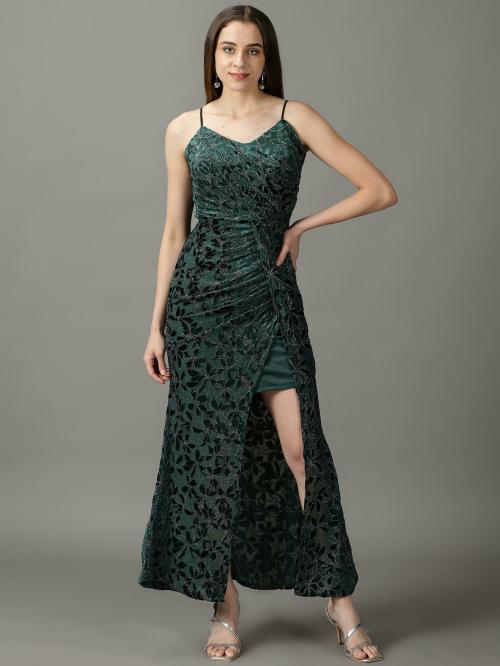 SHOW OFF Women's Green Embellished Polyester Dress