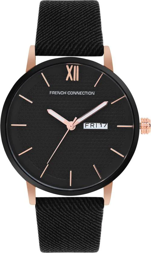 French Connection Analog Black Dial Black Strap Watch For Men