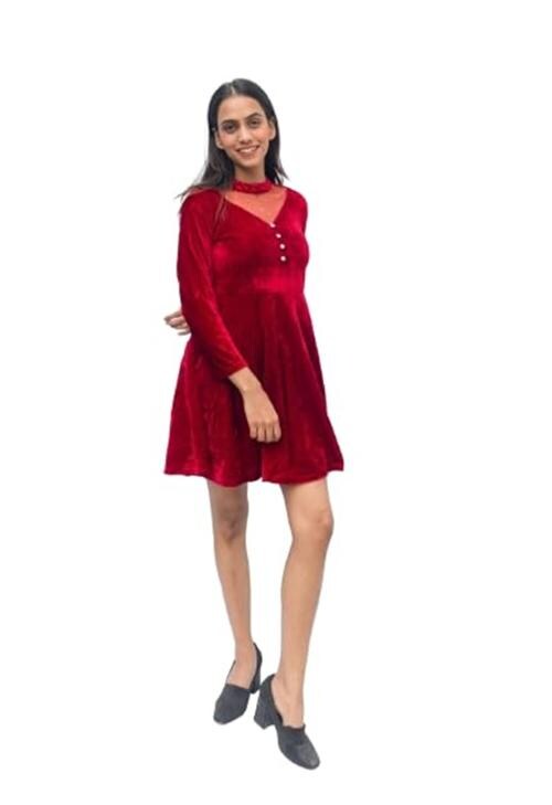 Anikrriti Red Velvet Valentine's Frock Dress for Women