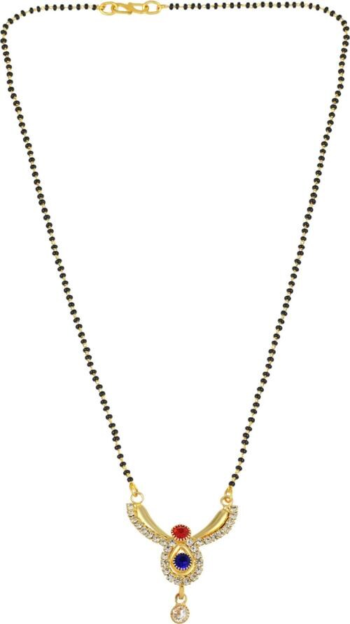 ADMIER Gold Plated Brass Multi CZ Studded Ethnic Traditionsl Mangalsutra Jewelry For Women.
